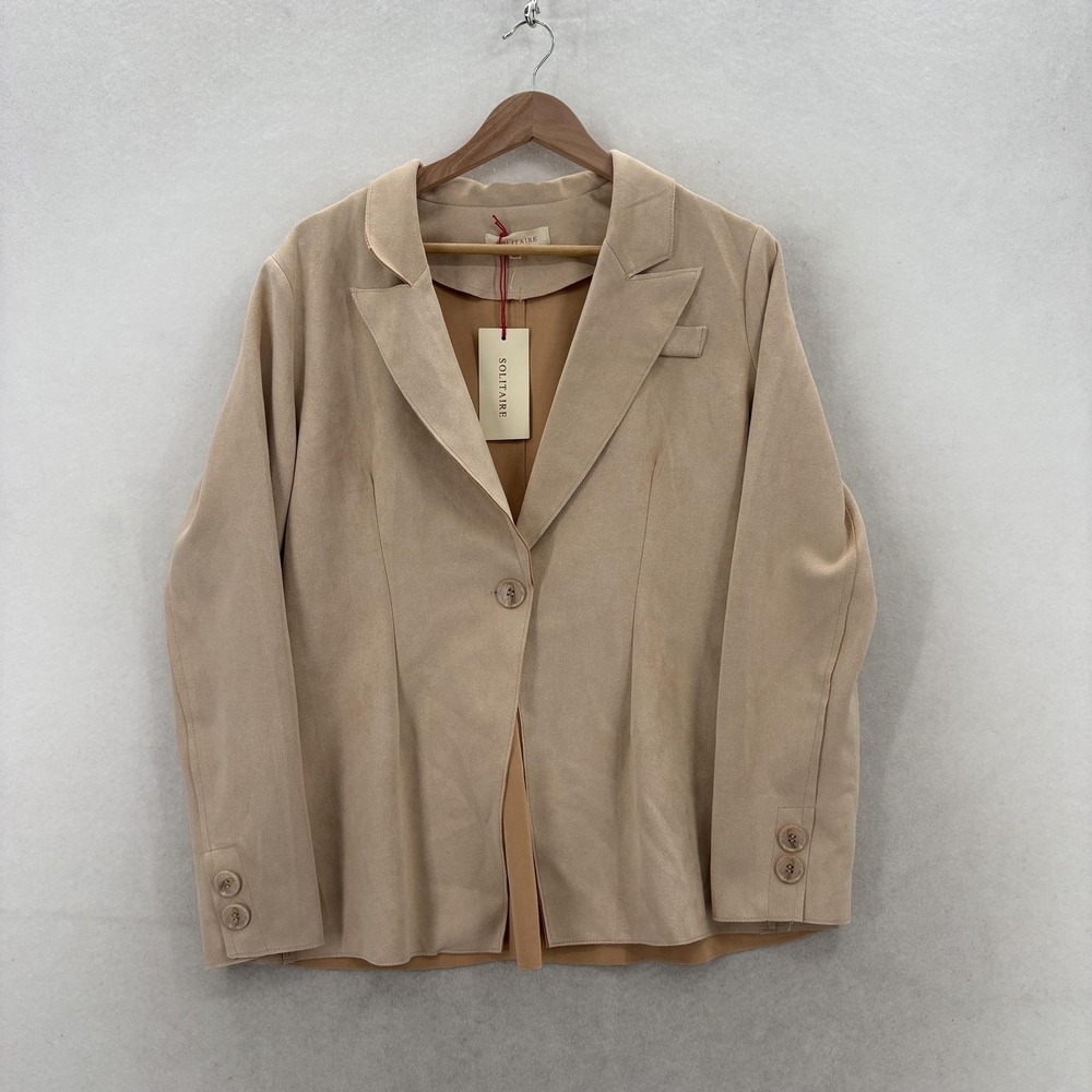 Anthropologie Solitaire Blazer Womens L Beige Faux Suede Single Button Jacket